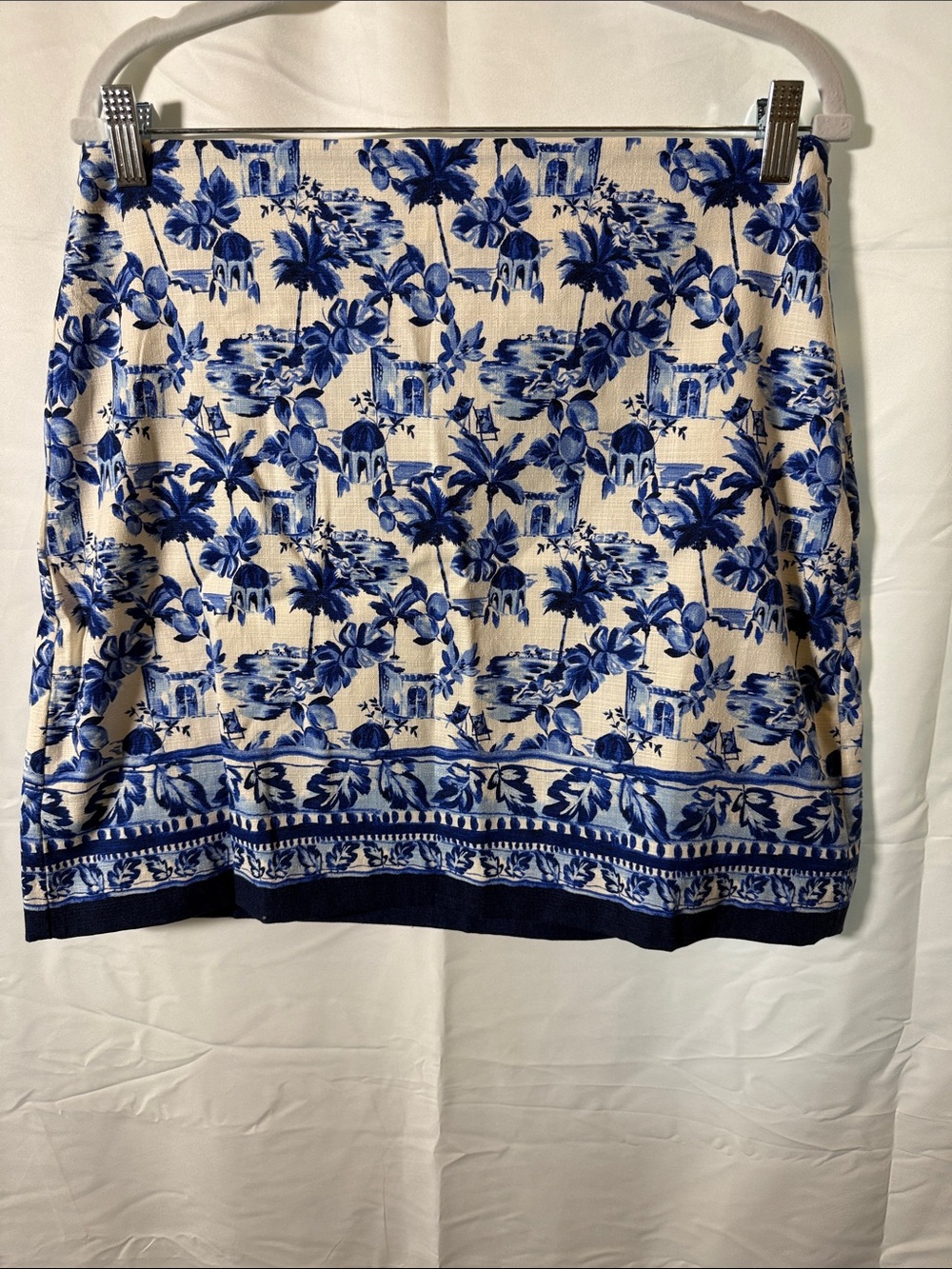 LOFT Blue and Cream Printed Pencil Skirt